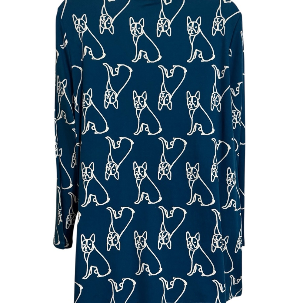 NWT  Teal FRENCHIE Dog Print  Top PLUS: 2X    #CL - Picture 4 of 8